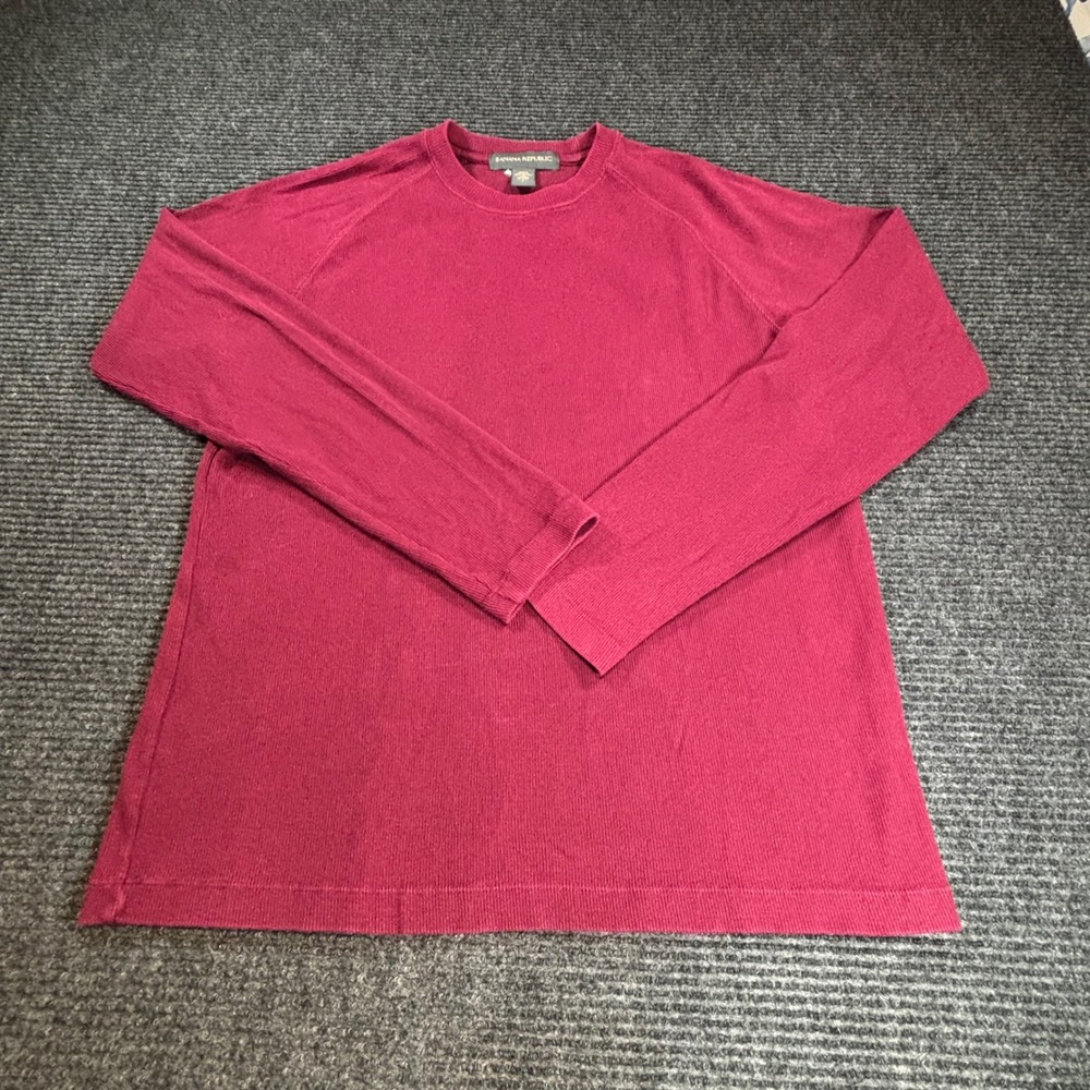 Banana Republic Mens Burgundy Red Ribbed 100% Cotton Raglan‎ Sweater Large L